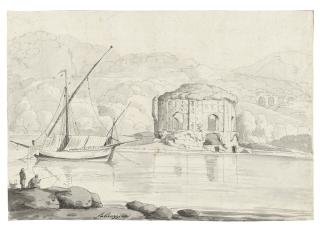 Carlo Labruzzi - The so-called Temple of Venus at Baiae, with a boat and two fishermen in the foreground