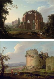 Carlo Labruzzi - The Temple of Minerva, Rome; and The Tomb of Cecilia Metella on the via Appia