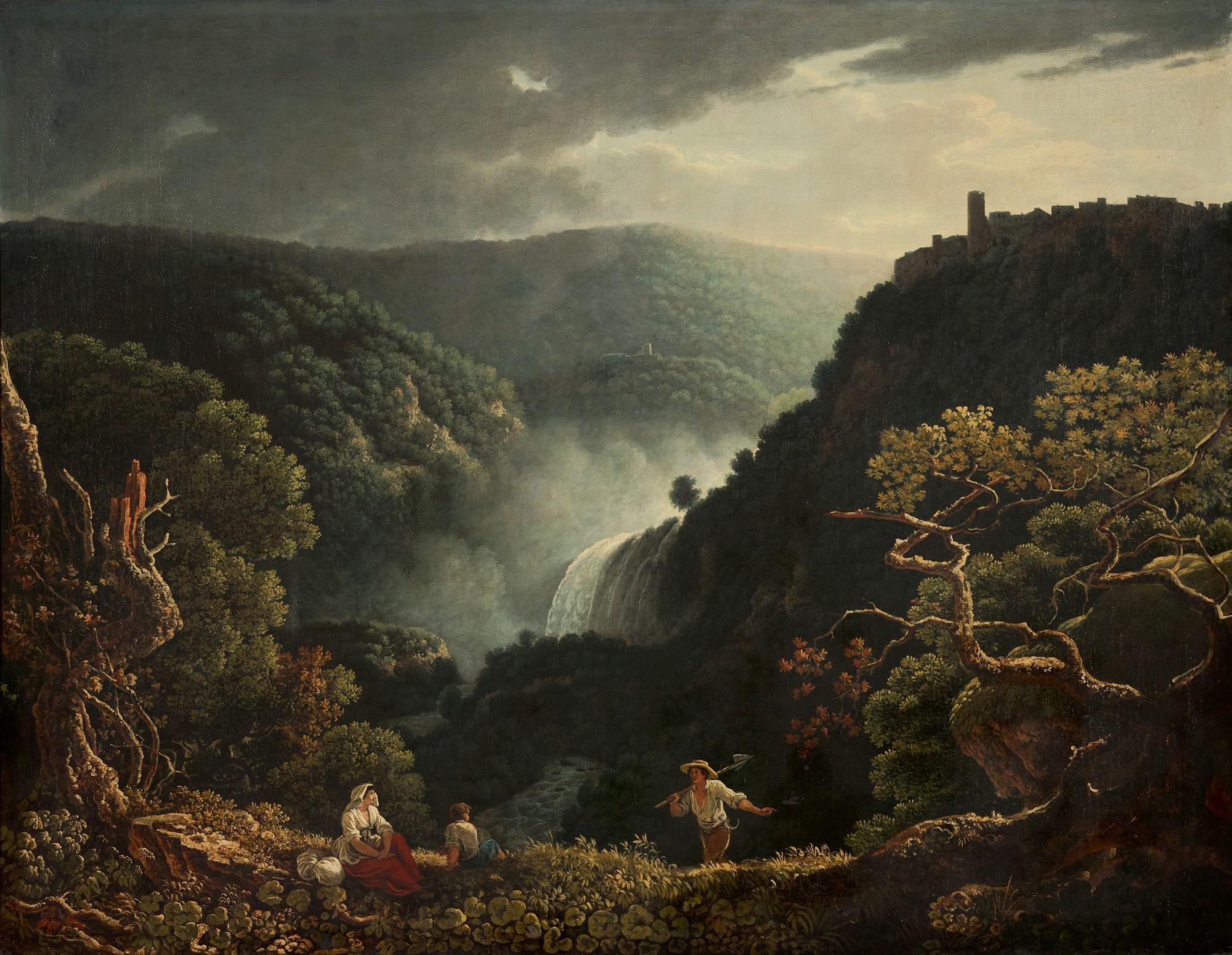 Carlo Labruzzi - Tivoli, A View Of The Waterfalls With Figures In The Foreground
