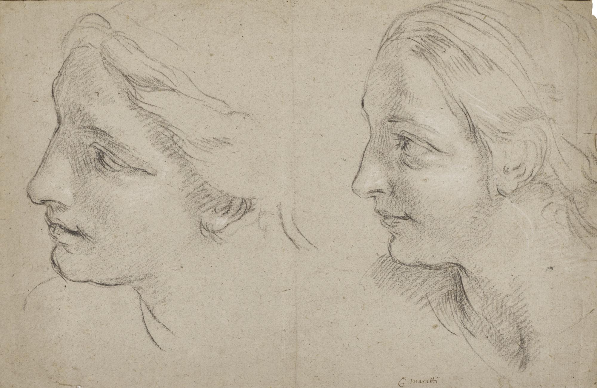 Carlo Maratta - Recto:  Studies Of The Heads Of Two Women Verso:  Drapery Study