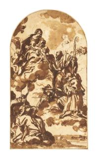 Carlo Maratta - The Madonna and Child appearing to Saints Ambrosius, Francis of Sales and Nicholas of Bari