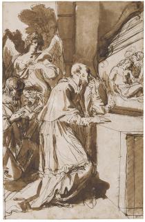 Carlo Maratti - A Kneeling Saint (Carlo Borromeo?), Surrounded By An Attendant And Angel