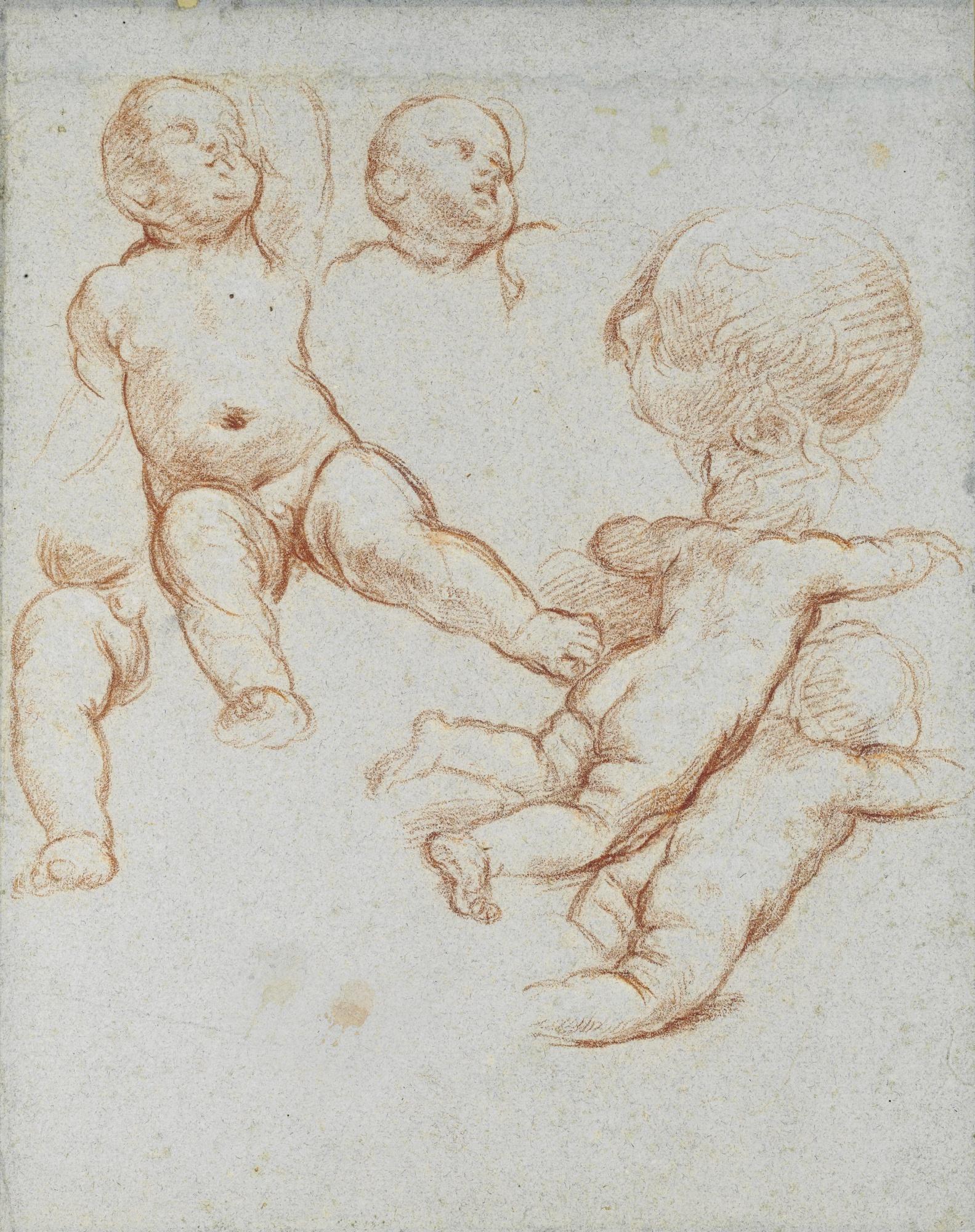 Carlo Maratti - A Sheet Of Studies Of Putti, With Separate Studies For The Head And Right Leg Of One, And Another Head Seen In Profile