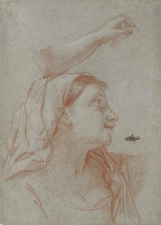 Carlo Maratti - A young woman wearing a veil, bust-length, in profile to the right, with a subsidiary study of her left arm