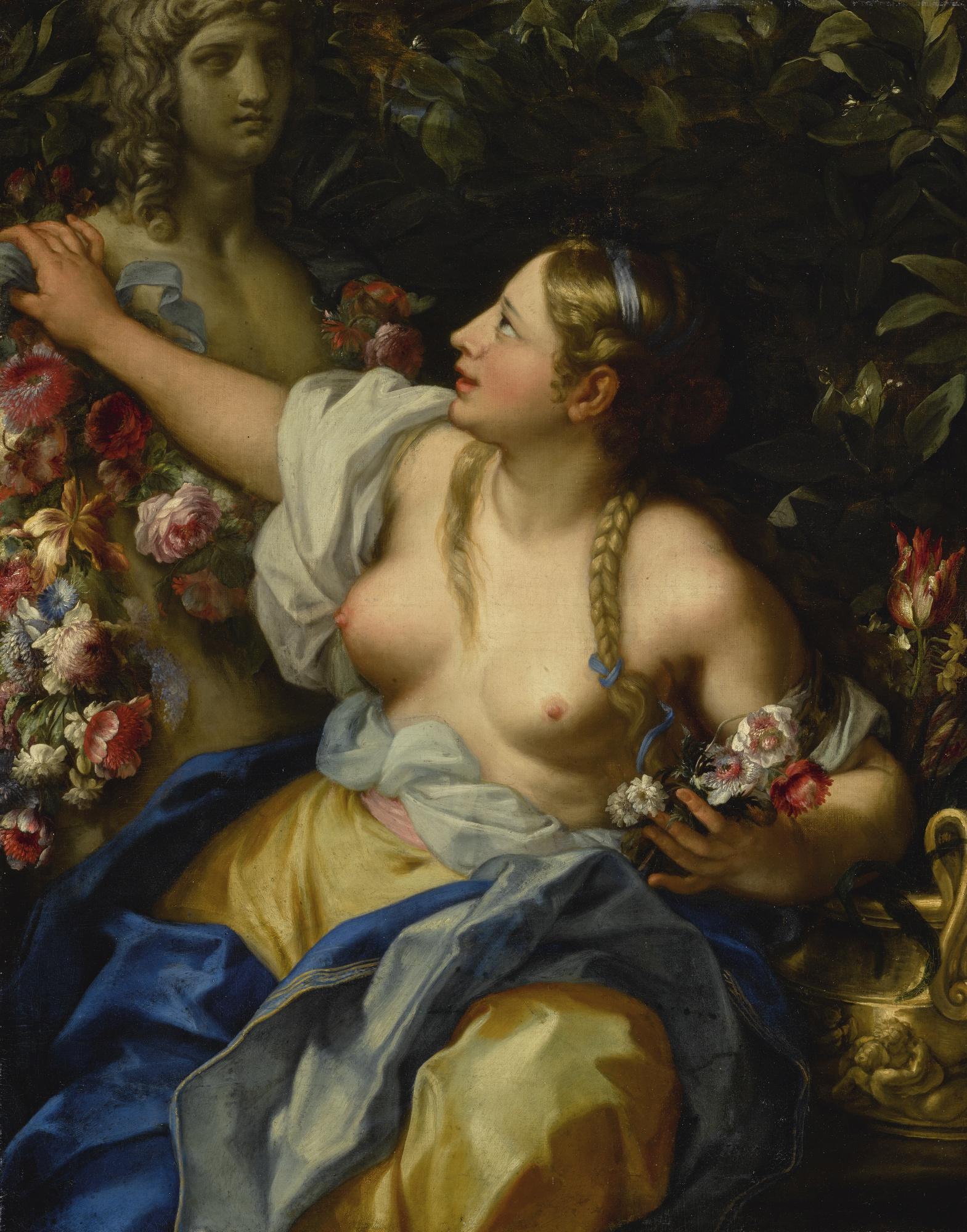 Carlo Maratti - Portrait Of A Young Woman, Three Quarter Length, As Flora