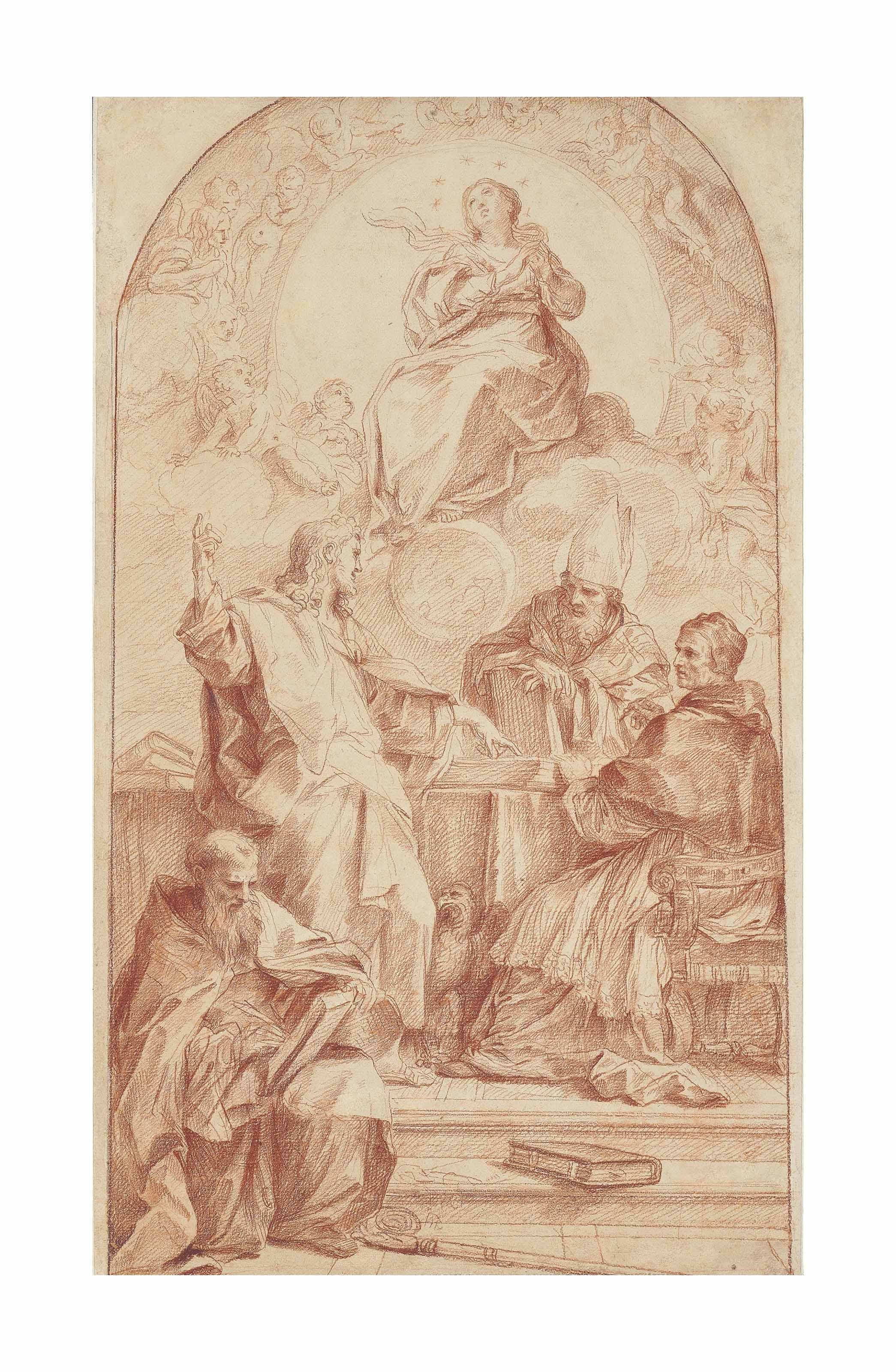 Carlo Maratti - Saint John the Evangelist disputing the Doctrine of the Immaculate Conception with Saints Gregory, Augustine and John Chrysostom