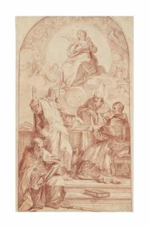 Carlo Maratti - Saint John the Evangelist disputing the Doctrine of the Immaculate Conception with Saints Gregory, Augustine and John Chrysostom