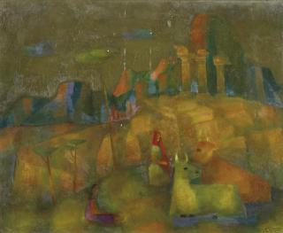 Carlo Mense - Kuhhirtinnen vor antiker Tempelruine