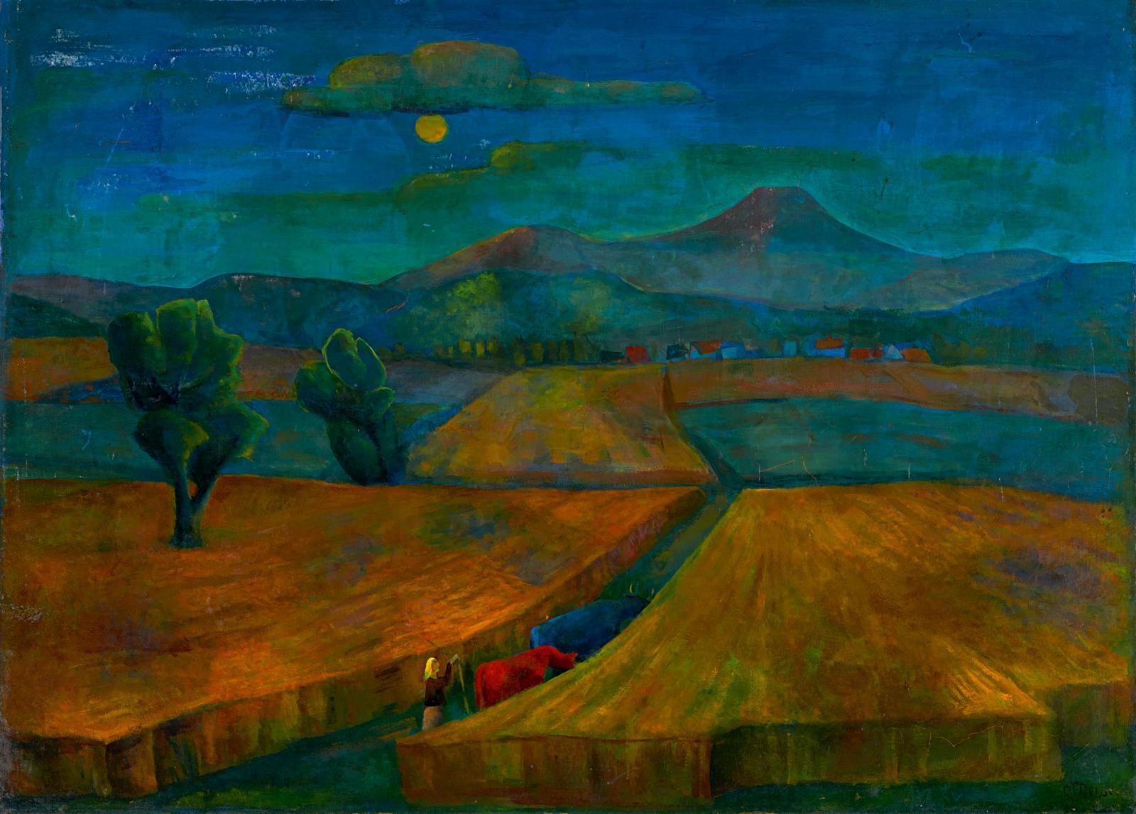 Carlo Mense - Mondlandschaft (Frau mit zwei Kühen).