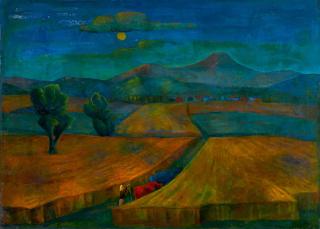 Carlo Mense - Mondlandschaft (Frau mit zwei Kühen).