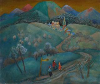 Carlo Mense - Rheinische Landschaft mit Haltestelle