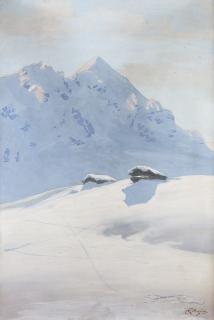 Carlo Pellegrini - Paesaggio innevato con la Grigna sullo sfondo