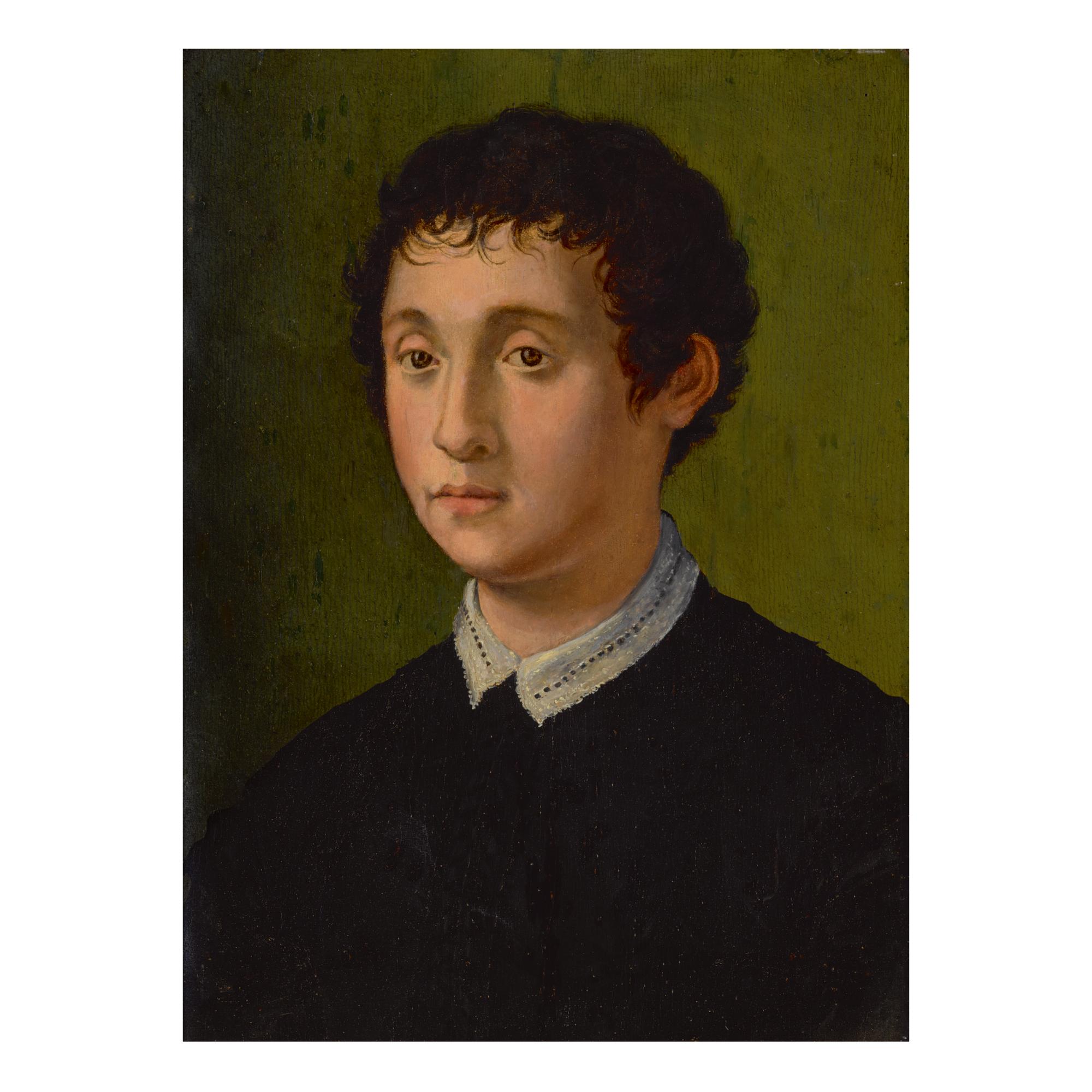 Carlo Portelli - Portrait Of A Young Man. Bust Length, Facing Left, With A White Lace Collar