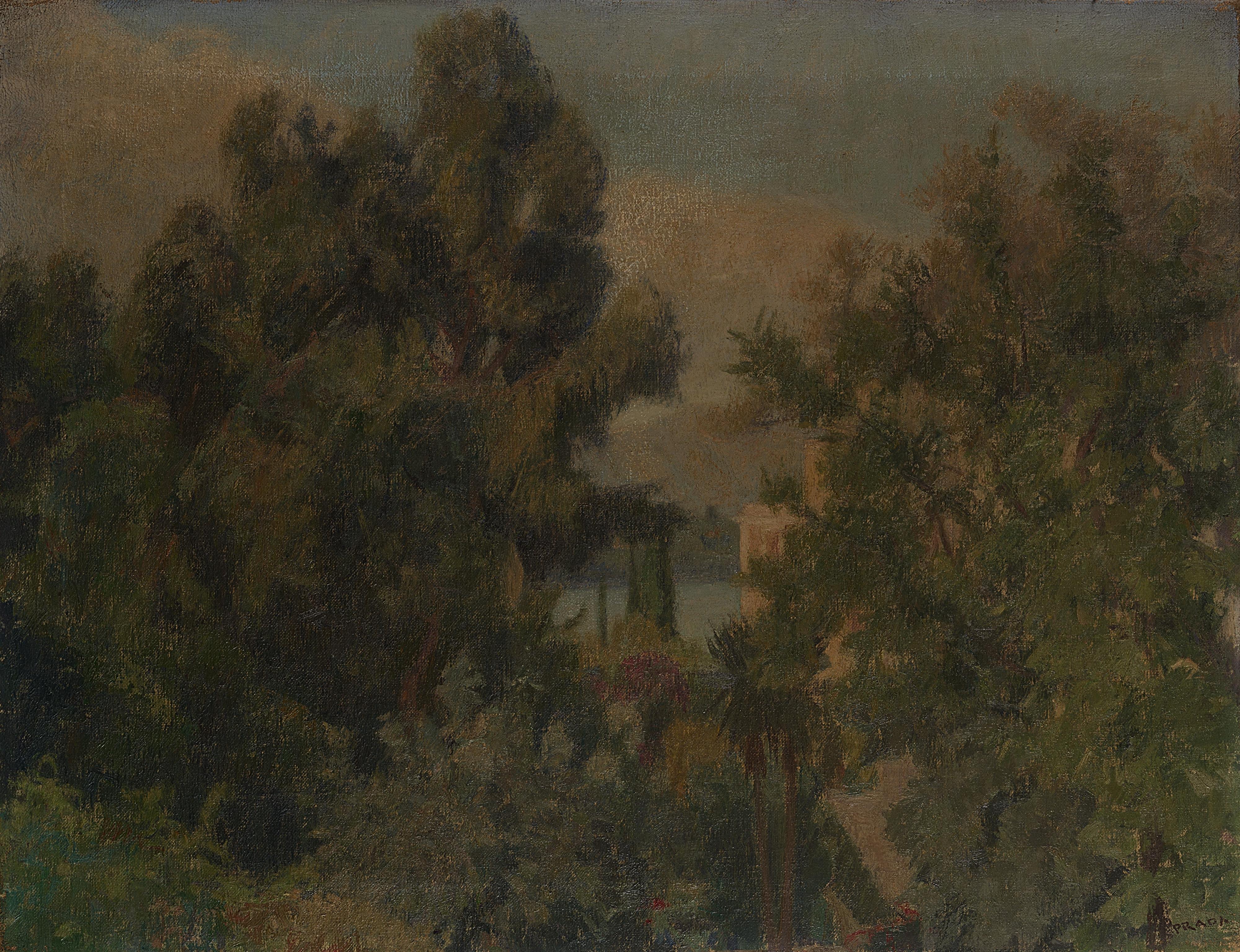 Carlo Prada - Paesaggio con scorcio lacustre sullo sfondo