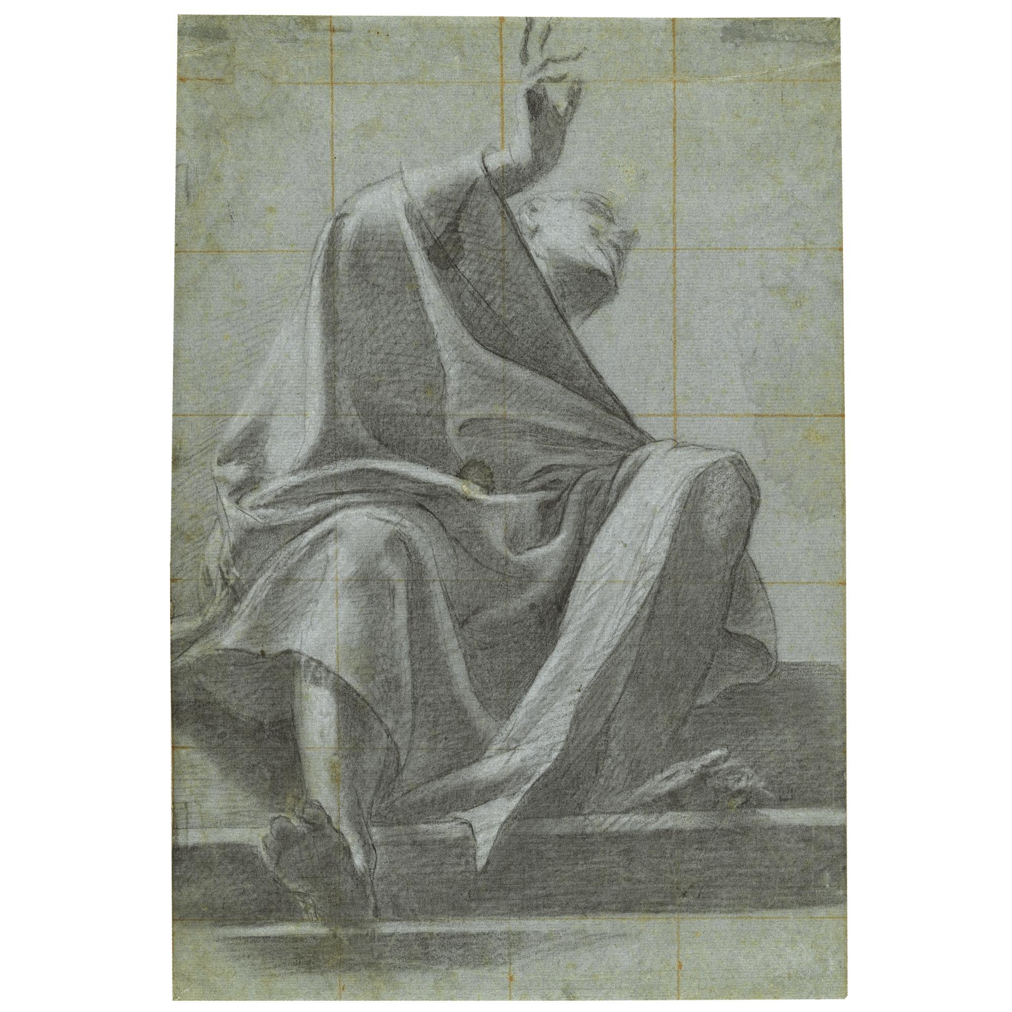 Carlo Urbino - Seated Draped Figure Seen From Below