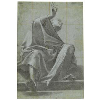 Carlo Urbino - Seated Draped Figure Seen From Below