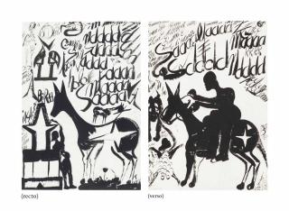 Carlo Zinelli - Cavalle E Scritte Nere Su Sfondo Bianco (double-sided), 1966