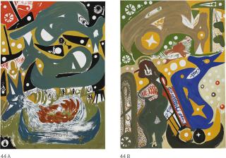 Carlo Zinelli - Due Grandi Cavalli Stellati Seduit Blu E Beige Su Barche And Tre Grandi Cavalli Seduit Su Barche E Picconi Neri