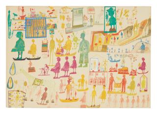 Carlo Zinelli - Uccello Verde Tratteggiato E Maschera Con Uccello Rosso (Dotted Green Bird And Mask With Red Bird)