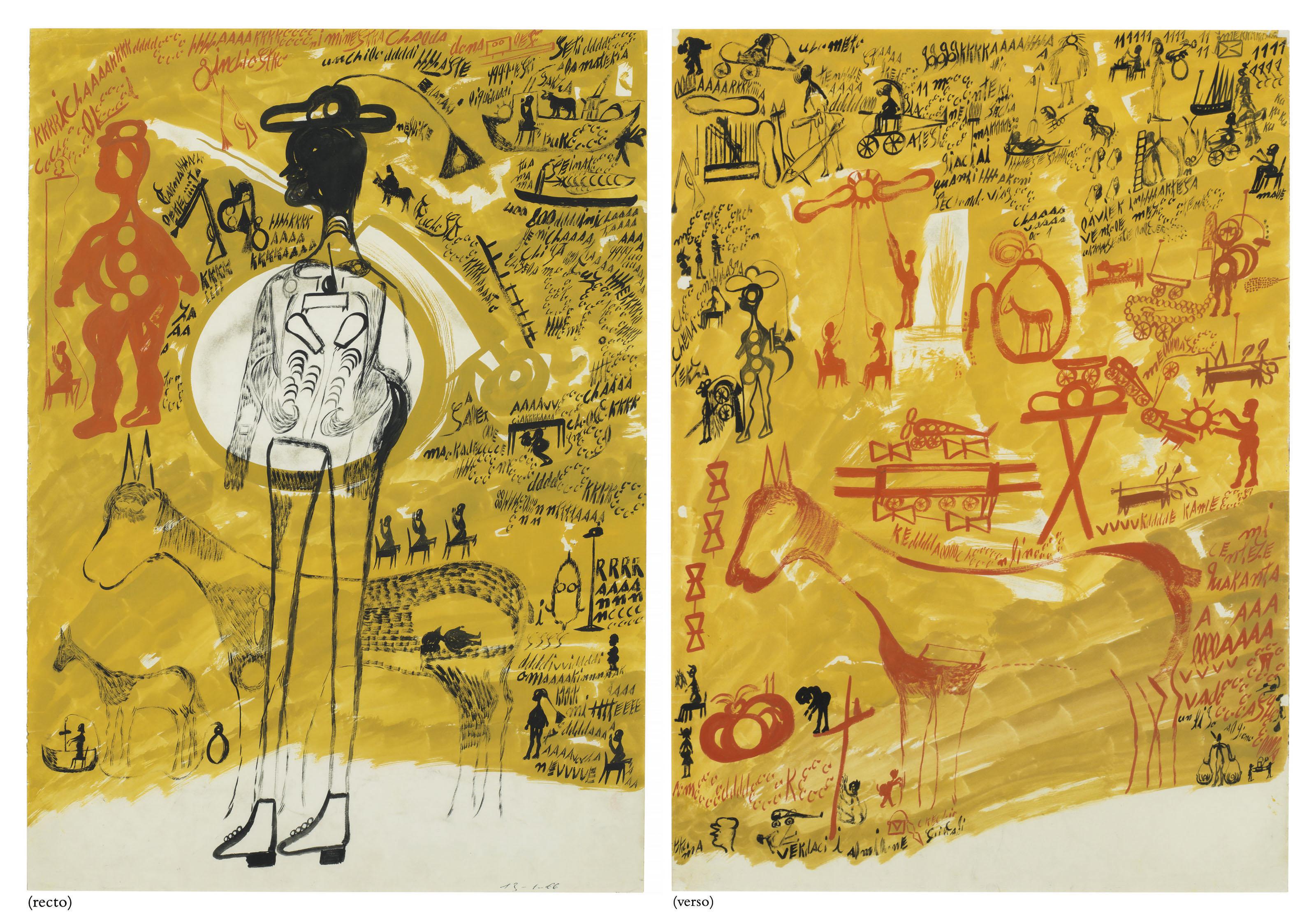 Carlo Zinelli - Untitled, double sided, January 1966