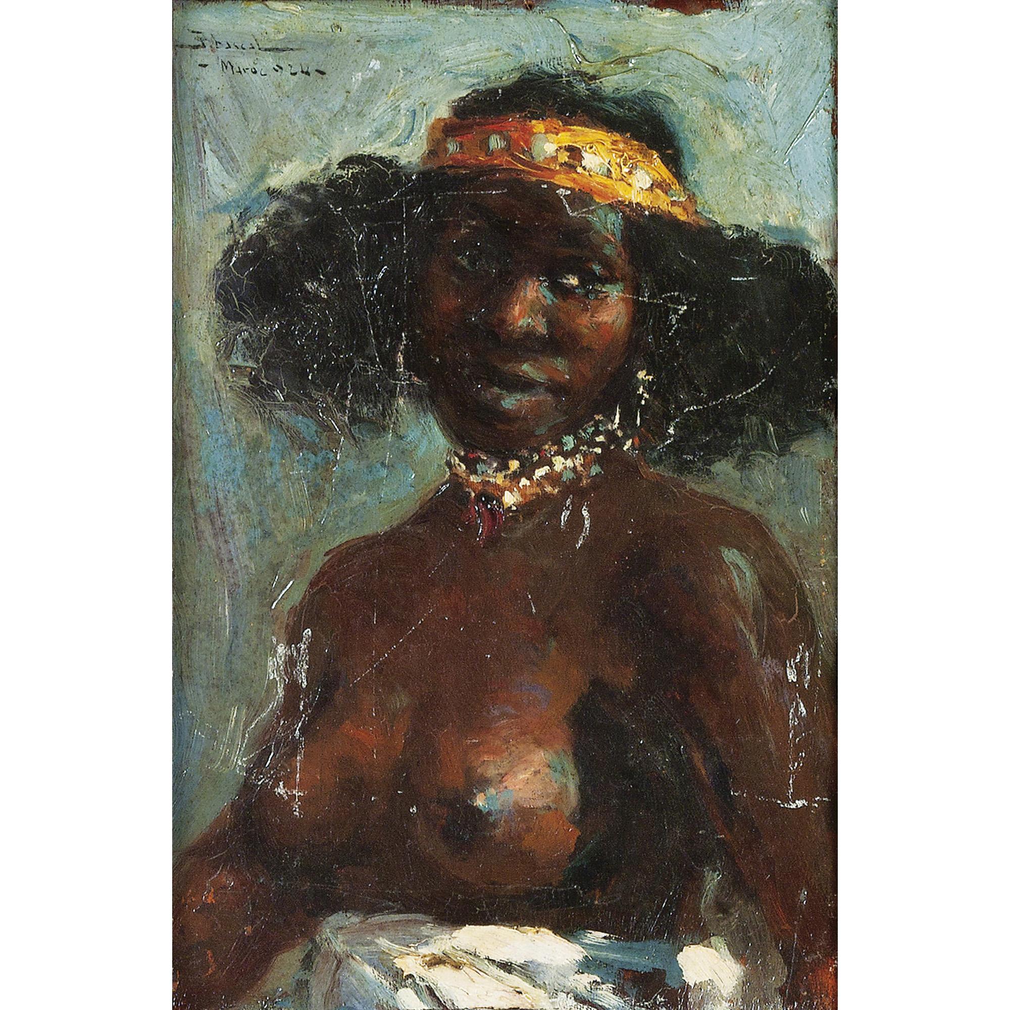 Carlos Abascal - (I)L\'Offrande (Ii)Etude De Femme En Buste  Carlos Abascal; The Offering; Portrait Of A Young Woman In Bust; Signed, Dated And Located Maroc 1923 And 1924, Middle Right And Upper Left; Oil On Canvas And Oil On Panel (2)