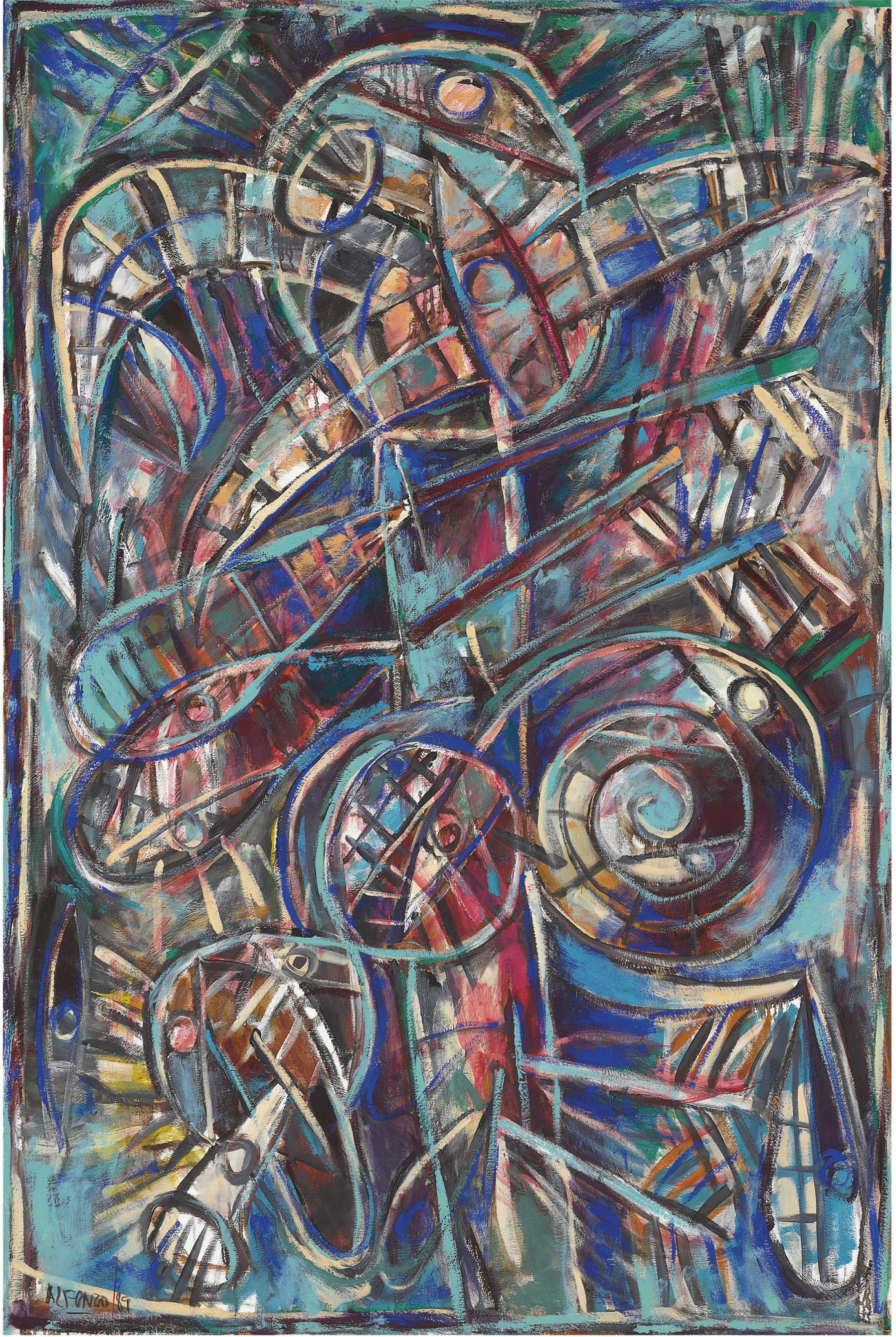 Carlos Alfonzo - Figura azul (alegoría de San Sebastián flechado)