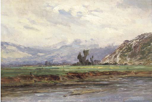 Carlos de Haes - Paisaje fluvial con montañas en la distancia