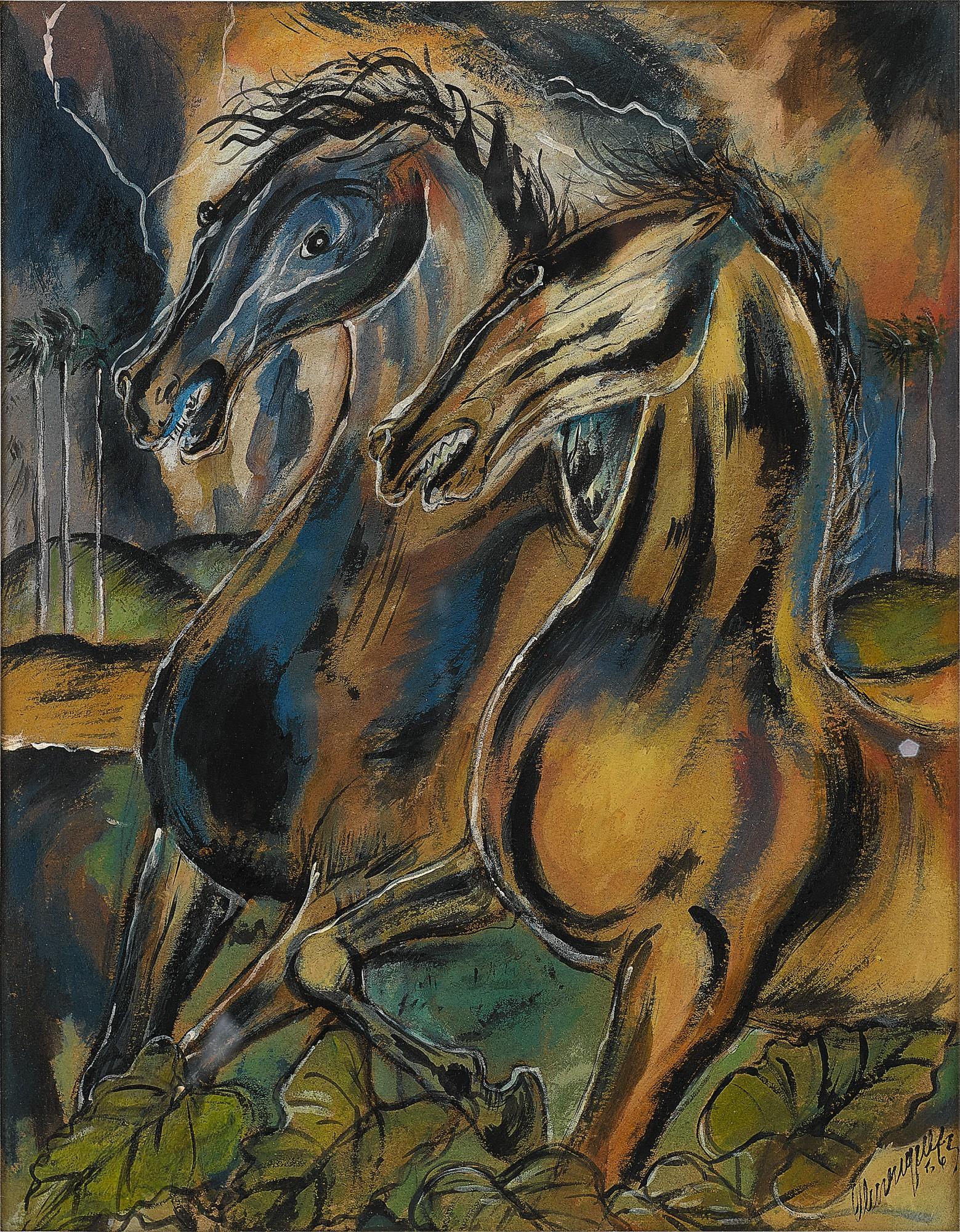 Carlos Enríquez - Caballos En Un Paisaje Con Relámpagos