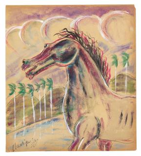 Carlos Enriquez - Paisaje con caballo 12 3/8 x 11 in (31.5 x 28 cm)