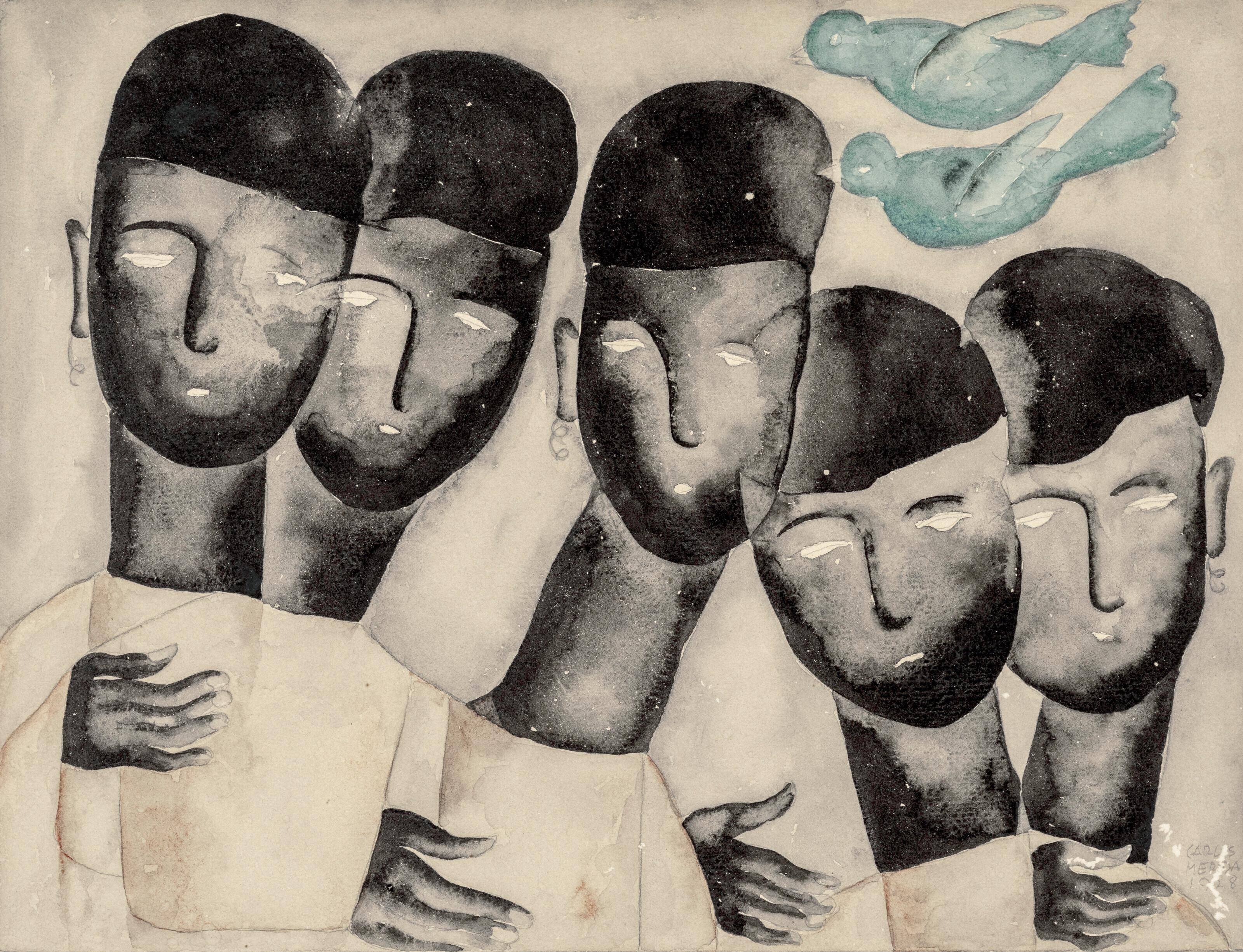 Carlos Mérida - Black, Rose and Green