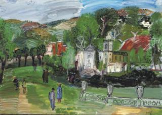 Carlos Nadal - Paysage avec l\'église du Béquinage