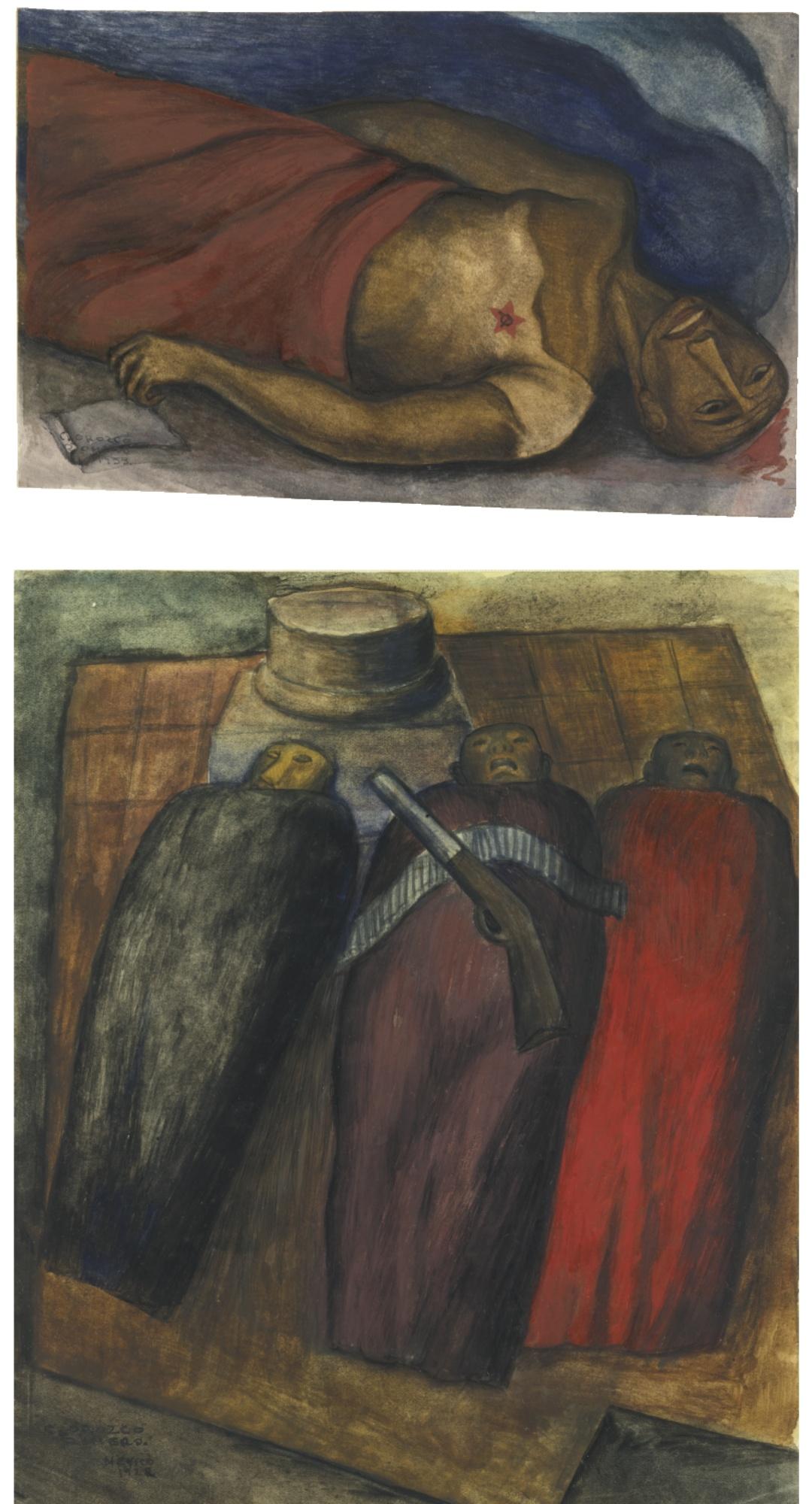 Carlos Orozco Romero - Two Works On Paper: Zapatistas Muertos And Huelguista