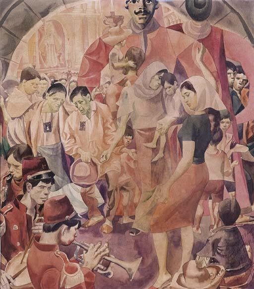 Carlos V. Francisco - Untitled (Fiesta with Higantes, Angono in Rizal Philippines)