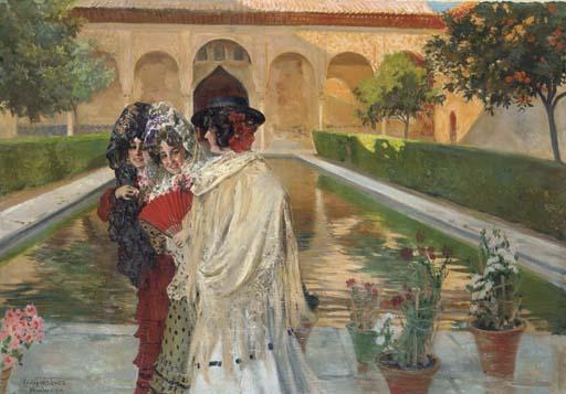 Carlos Vázquez Ubeda - Tres Mujeres en el Alhambra al atardecer