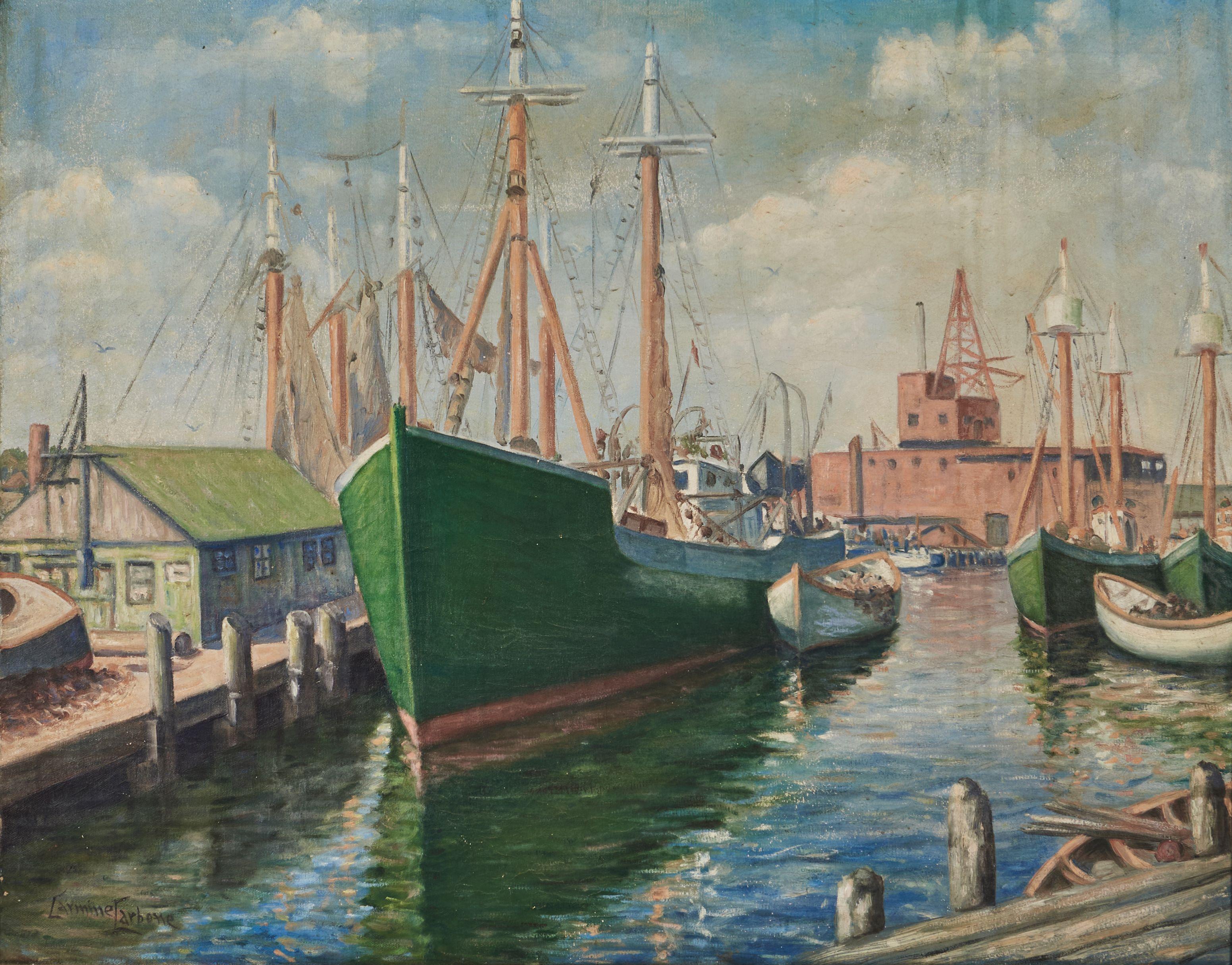 Carmine A. Carbone - Harbor Scene with Vessels at a Wharf