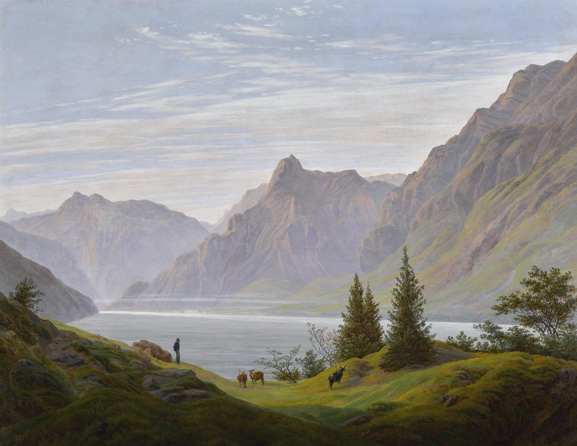 Caspar David Friedrich - German landschaft Mit Gebirgsee, Morgen (Landscape With Mountain Lake, Morning)