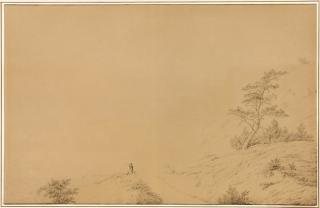 Caspar David Friedrich - White chalk cliffs on the island of Möen, with a seated man looking at the sea with a telescope