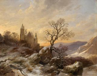 Caspar Johann Nepomuk Scheuren - Weite Winterlandschaft mit einer Burganlage