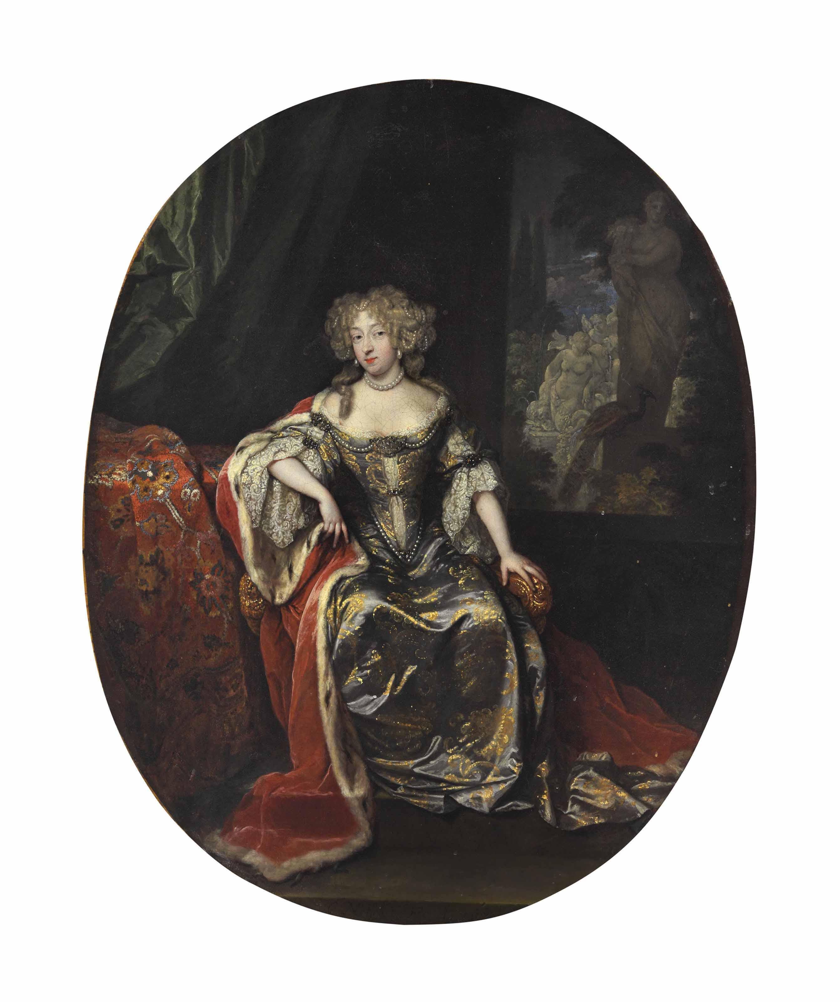 Caspar Netscher - Portrait of a lady, seated full-length