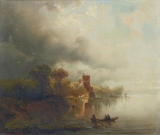 Caspar Scheuren - Flusslandschaft mit Ruderboot