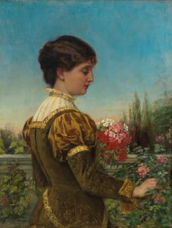 Catherine Amyot - Portrait of a lady picking flowers