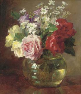 Catherine M. Wood - Roses and daisies in a glass vase