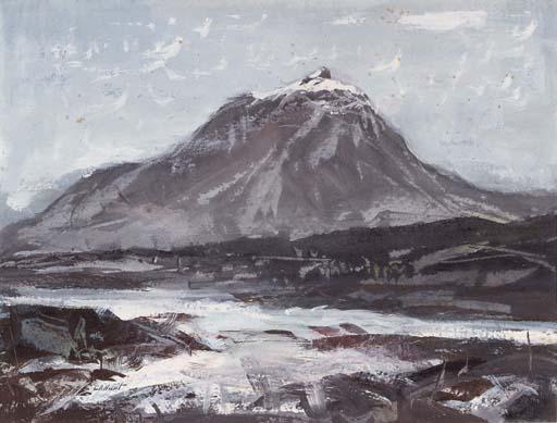 Cecil Arthur Hunt, R.W.S. - Buachaille Etive Beg, Glencoe (recto) (illustrated) and study of trees (verso)
