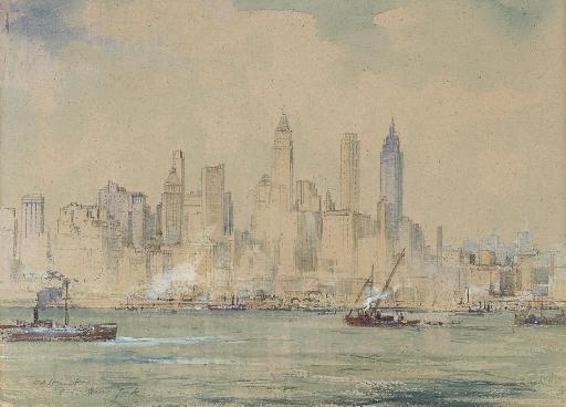 Cecil Arthur Hunt, R.W.S. - Steamers on the East River, New York