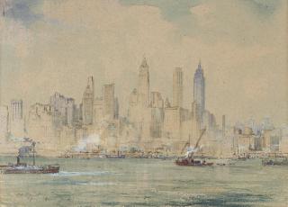 Cecil Arthur Hunt, R.W.S. - Steamers on the East River, New York