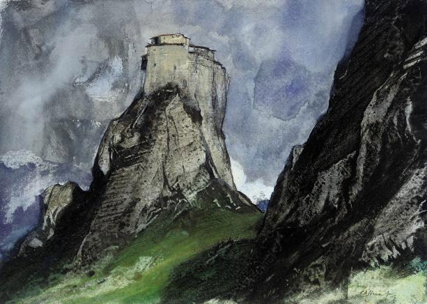 Cecil Arthur Hunt, R.W.S. - The monastery of Saint Nikolaos on the Mountain of the Holy Spirit of Meteroa
