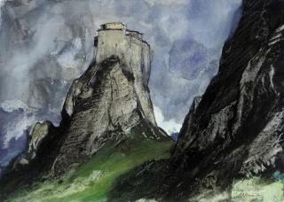 Cecil Arthur Hunt, R.W.S. - The monastery of Saint Nikolaos on the Mountain of the Holy Spirit of Meteroa