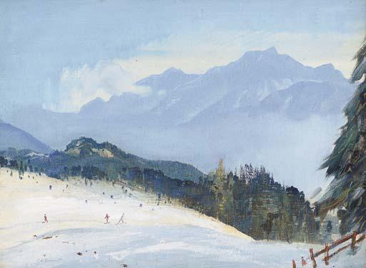 Cecil Arthur Hunt, V.P.R.W.S. - Snow slopes above Wengen