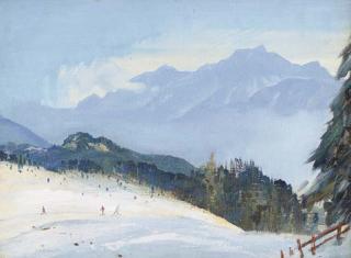 Cecil Arthur Hunt, V.P.R.W.S. - Snow slopes above Wengen