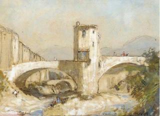Cecil Arthur Hunt, V.P.R.W.S. - The bridge at Sospel, Alpes Maritimes, Provence